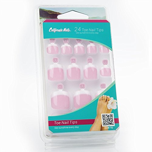 Toe Nail Tips, künstliche Fußnägel zum aufkleben im French Nails Rosé Look