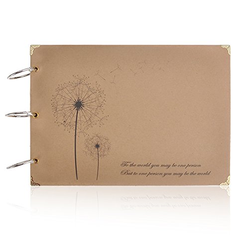 Jingxu DIY Scrapbook Fotoalbum Notizbuch Löwenzahn 27 cm x 18.5 cm, 30 Blatt, 60 Seiten mit 3 Stück Fußpaste - 2