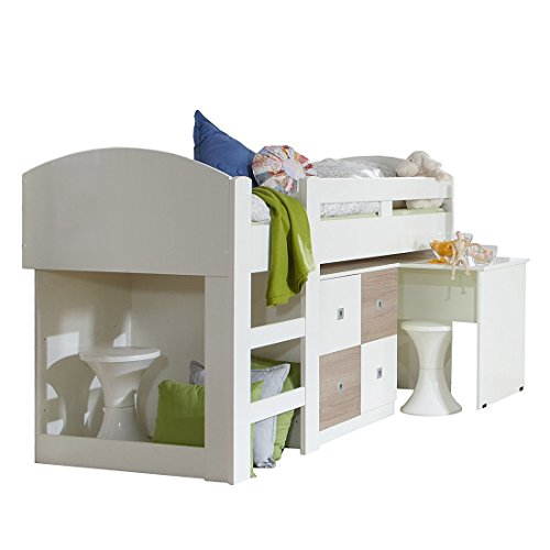 Wimex Hochbett 346238 Sunny, Weiß, Abs, Eiche sägerau-Nachbildung, »DAYLIGHT«