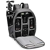 CADeN Sac à Dos pour Appareil Photo Reflex Professionnel De Grande avec Housse De Protection Contre la Pluie Compatible avec Les Reflex Canon Nikon Sony DJI Drone pour Ordinateur Portable 14' (D6 Gray)