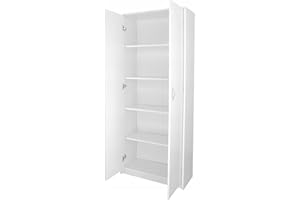 ‎HOME COLLECTIVE Home Collective Kleiderschrank Mehrzweckschrank Regal weiß 74cm breit 180cm hoch mit Vier Einlegeböden Aktenschrank Haushaltsschrank Schrank Organizer aus Holz für Schlafzimmer Flur Keller Büro