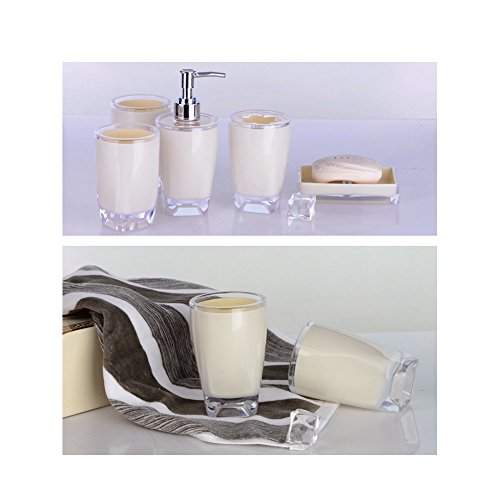 Bad Accessoires Set, 5-teilig Badezimmer-Set Seifenspender Zahnbürstenhalter/Zahnputzbecher Seifenschale - 2
