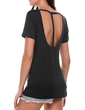 HOTOUCH Damen Sommer Shirt Rückenfrei T-Shirt Tops Bluse Mit Kurzarm