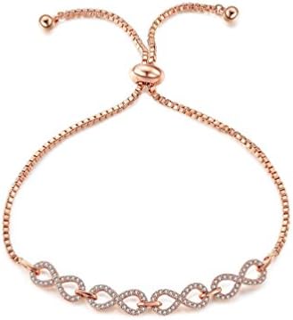 RedFly Symbol 8" 18ct Rose Gold Plated CZ Diamond Pave Women Girls Adjustable Infinity Bracelets