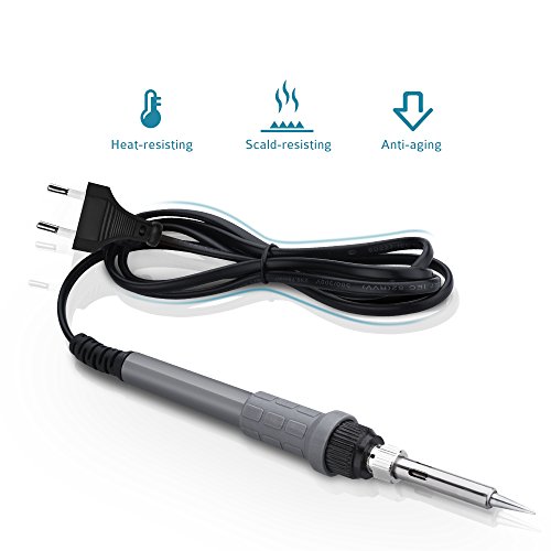 Lötkolben Set, TopElek 60W 220V Lötkolben Kit Soldering Iron Set, Lötset Ständer Einstellbare Temperatur 200- 450°C, 5STK Unterschiedliche Lötspitzen, Entlötpumpe, antistatisch Pinzette und zusätzliche Solder Rohr für Verschiedentlich Repariert Nutzung - 3