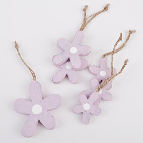 Blumen 6er Set Deko Anhänger Holz 5-6-7cm Blumendeko (Rosa)