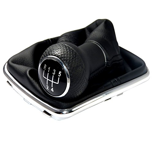 L & P Car Design L&P A253 Schaltsack Schaltmanschette Schwarz Schaltknauf 5 Gang 12mm kompatibel mit VW Golf 4 IV Rahmen Chrom Knauf Plug Play Ersatzteil für 1J0711113