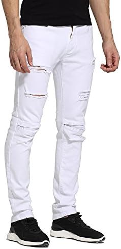 CRAODIEYA Men White Jeans Fashion Design Ripped Destroyed Strech Skinny Jeans E1702,White,30