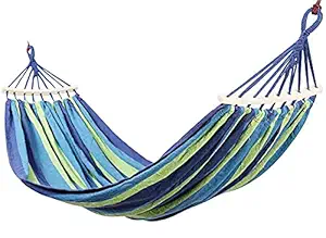 KASUMBI Outdoor Camping Canvas Fabric Portable Garden Hammocks Striped Ultralight Outdoor Beach Swing Bed with Strong Rope, Swing for Garden (200cm x 150cm) (Green)