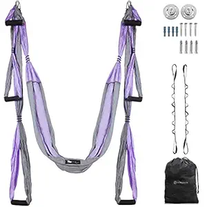 UpCircleSeven Aerial Yoga Swing Set - Yoga Hammock/Sling Kit + Extension Straps & eBook - Antigravity Ceiling Hanging Yoga Sling - Inversion Swing for Beginners & Kids