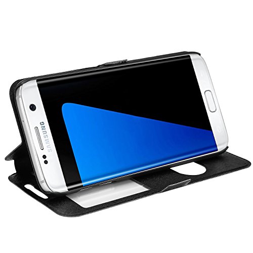 Danibos - Funda tipo libro para Samsung Galaxy S7  Edge  fina  piel sint  tica   piel  negro  Samsung Galaxy S7 Edge