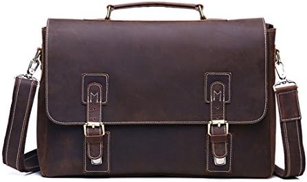 The Ninth Day Handmade Satchel Briefcase Laptop Messenger Genuine Leather Business Office Bag (Coffee)