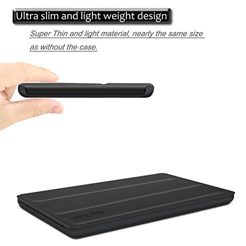 Amazon Fire 7-Hülle (7-Zoll-Tablet, 7. Generation – 2017) – Infiland Ultra Dünn Tri-Fold Muschel PU Leder Ultra Schlank Superleicht Ständer Shell Cover Schutzhülle Etui Tasche für Das neue Fire 7 (2017), 17,7 cm (7 Zoll) Display Tablet (Schwarz) - 5