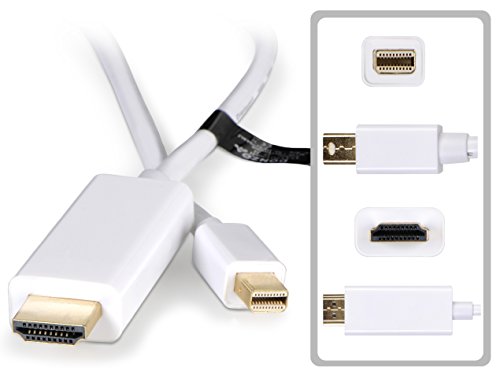 DONZO mini DisplayPort / DP Port 19 polig zu HDMI Stecker 2 m - weiß für Apple MacBook, MacBook Air, MacBook Pro, iMac, Mac mini und Mac Pro für den Anschluss an einen HDMI-Monitor, Beamer, LCD/TFT Monitor, LED oder Plasma-TV