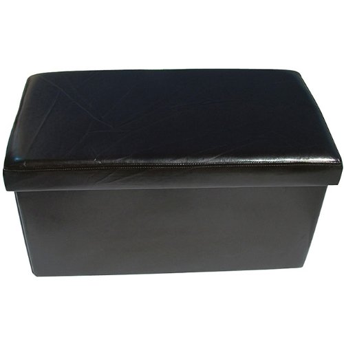 New Large Ottoman Foldaway Storage Blanket Toy Box Bench Faux Leather Black 76x38cms