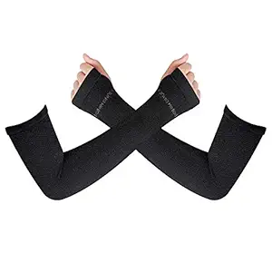 Young Wings Antibacterial Arm Protectors for Women (Pack of 1 - Pair, UPF 50+) (Black, Zig Zag)