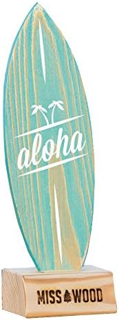 Miss Wood Woody Surf Board – Mini Tablita of Wood, Includes Stand with Aloha Design, Blue