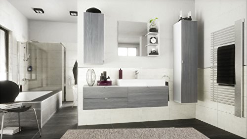 Badmöbel Komplettset Maui, Korpus in Weiß matt / Fronten in Avola-Anthrazit mit Aufsatzwaschbecken - 2