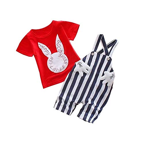 Bold N Elegant White N Red Cute Bunny Rabbit Cartoon Dungaree Baby Boy Girl Clothing Jumpsuit Half Sleeve T-Shirt with Dungaree for 0-2 Year Kids (Red-White, 6-12 Months) RS.799 (81.00% Off) - Amazon