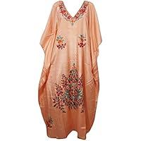 Women Kaftan Dress Silk Embellished Peach Kimono Sleeve Caftan 3XL