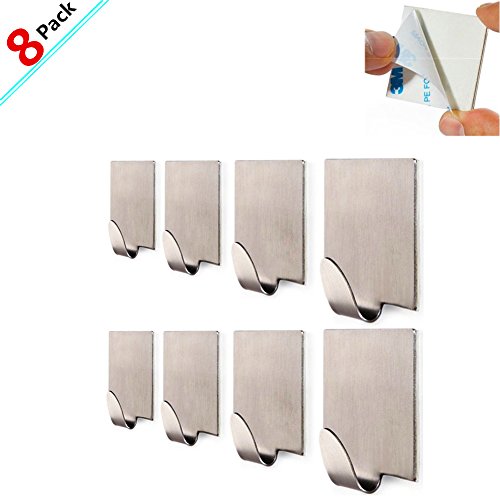 Handtuchhaken, FTUNG 8 Stück Edelstahl Haken, Selbstklebend Haken, Bad und Küche Handtuchhalter, Wasserdicht Kleiderhaken Ohne Bohren, Edelstahl rostfrei (4,5X4,5cm, 80g)