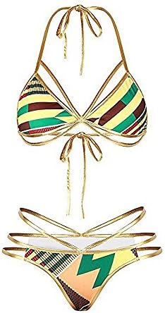 Women's African Metallic Triangle Bandage Cut Out Swimwear High Waist Bikini Sets Swimsuit