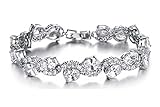 100% a estrenar findout señoras elemento swarovsky de oro blanco de 18 quilates chapado hermosa flash de circonio cúbico multicolor copo de pulsera Jewely del banquete de boda para las mujeres Luxuly niñas, (f1453) (blanco)