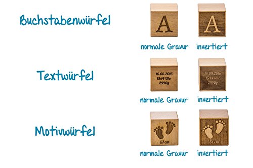 Namenswürfel / Babywürfel aus Buche mit Gravur 4 oder 6 cm Kantenlänge – Geschenk zur Geburt / Taufe (Preis pro Würfel) - 5