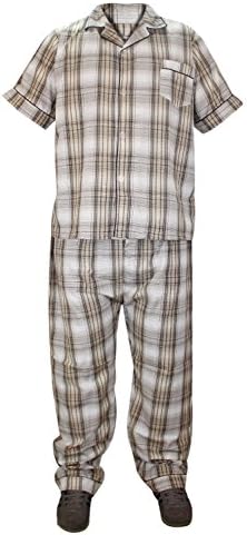 Mens 2 Pieces Woven Check Pyjama Set Cream XL