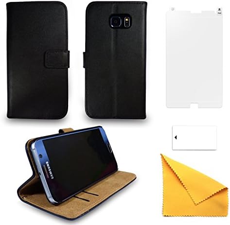 Samsung Black Leather Phone Case + Free Screen Protector Flip Wallet Gadgitech (Samsung Galaxy S7 Edge)