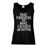 lepni.me Damen Tank-Top Seien Sie aktiv - das Fortschrittsprinzip - Lebenseigene Zitate, Motivationsrede (Small Schwarz Weiß)
