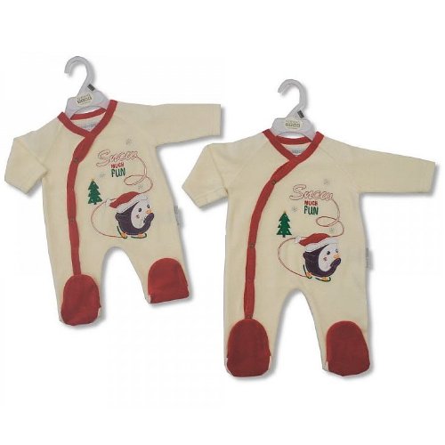 Snow Much Fun Penguin Christmas Baby Sleepsuit - FREE UK Delivery - 0-3 Months