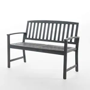 Christopher Knight Home Loja Outdoor Acacia Wood Bench, Dark Grey Finish