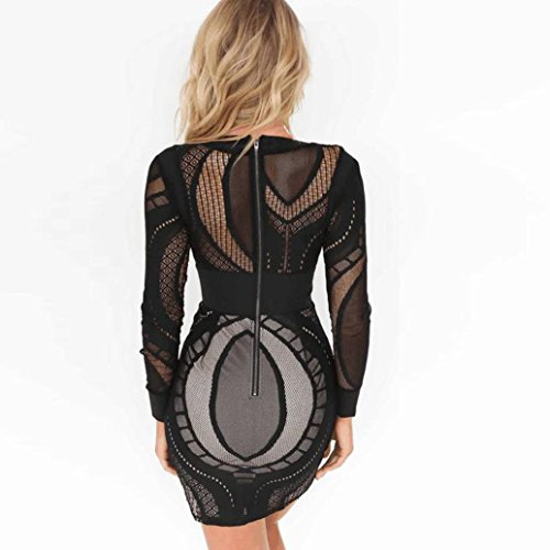 OVERDOSE Damen Schwarz Hoher Kleid Hals Hochgeschlossen Hoch Necked Langarm Paket Hüfte Dünnes Kleid (S, Y-C-Black) - 4