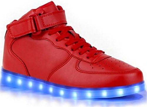 Minetom 7 Colors USB Charging Shoes Flashing Sneakers Led Trainers High Top Light Up Shoes Unisex Men and Women ( Red UK 6 )
