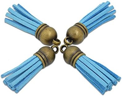 40mm Suede Leather Tassels Charms Pendant Mini Tiny Jewelry Making Tassels Pack of 20 (Light Blue)