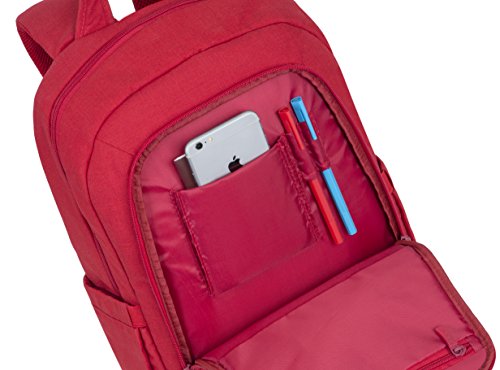 RIVACASE Notebook Rucksack bis 15.6“ – Stilvolle Tasche aus wasserabweisenden Material und extra verstärkten Seiten – Rot - 3