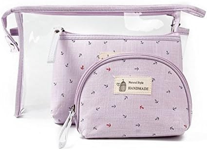 Clear Cosmetic Bag Set for Women &amp; Kids.3 pcs Makeup Organiser with Canvas &amp; PVC Toiletry Kit. See Through Wash Bag or Pencil Case.Ideal for Camping Vacation Hiking or Bathroom Storage (Purple)