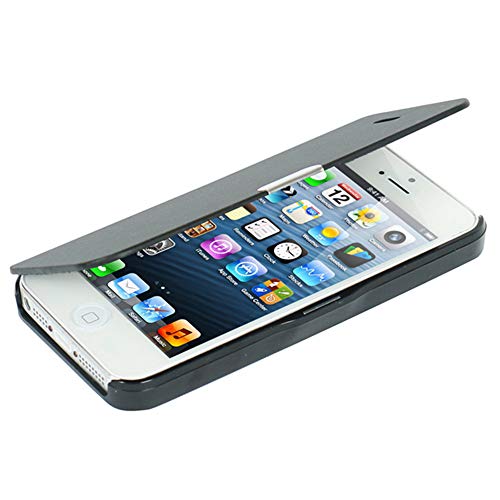 MTRONX para Funda iPhone 5, Funda iPhone SE, Funda iPhone 5s, Cover Carcasa Case Caso Ultra Folio Flip Cuero Delgado Piel con Cierre Magnetico para Apple iPhone 5s / 5 / SE - Negro(MG-BK)