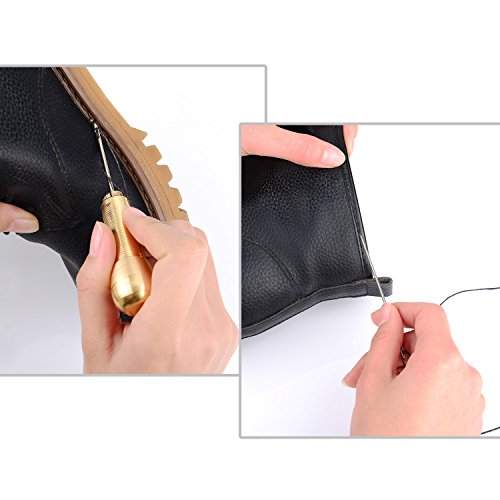 eBoot Leder Handwerk Werkzeuge Handnähen Tool Kit Nähen Werkzeug Ahle Fingerhut Gewachst Thread, 15 Stück - 6