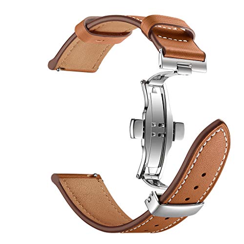 Preisvergleich Produktbild Mumuj Echtleder Watch Band , Lederarmbanduhr Band Silber Schmetterlings Schnalle Edelstahlband Gliederarmband Dekorativer Zubehör Uhrenarmband für Huawei GT Uhr 22mm (Braun)