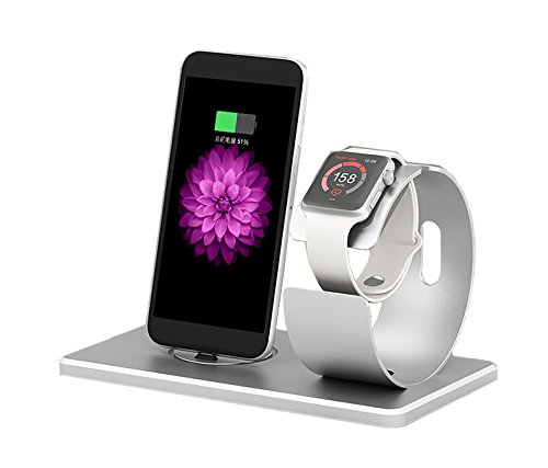 iProtect Aluminium Ladestation Halterung für Apple Watch und iPhone 5, 6, 7 in silber