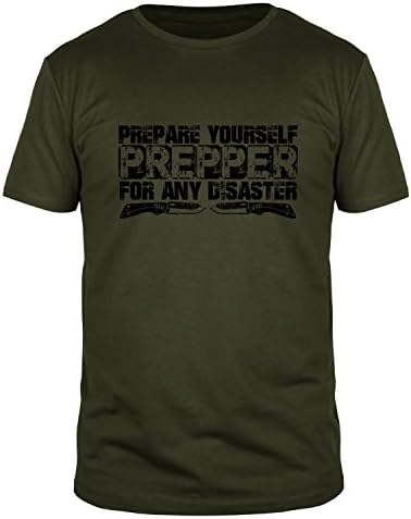 FabTee Prepper Prepare Yourself For any Disaster - Men Organic Cotton T-Shirt - Size S-3XL, Size:M;Color oliv