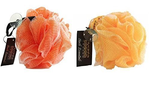 Hydrea High Quality Exfoliating Bath & Shower Body Puff/Scrunchie /Buffer Orange & Yellow Duo