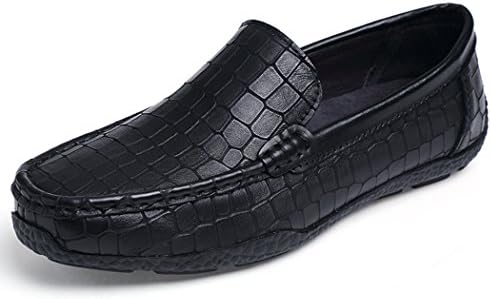 Men's Loafers Casual Slip Ons Driving Office Work School Shoes Soft Cow Leather Flats Black QIANLING COLLECTION UK8.5