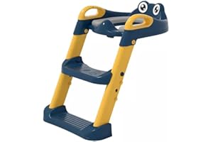 AAHO IT'S ALL ABOUT HOME Potty Training Toilet Seat, Potty Trainer with Ladder & Splashguard, Foldable, Kids Toddlers Boys Girls with Handles, Adjustable Height, Comfortable Cushion, Anti Slip Wide Pads (Blue)