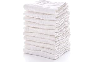 CNZON Baby Muslin Washcloths- Natural Muslin Cotton Baby Wipes - Soft Newborn Baby Face Towel for Sensitive Skin- Baby Registry as Shower Gift, 10 Pack 10x10 inches (White)