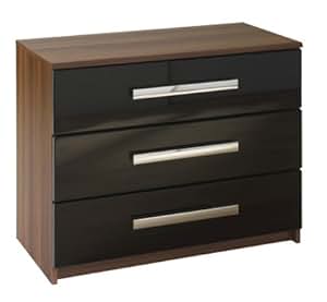 Las Vegas High Gloss 3 Drawer Wide Chest-Black & Walnut ...