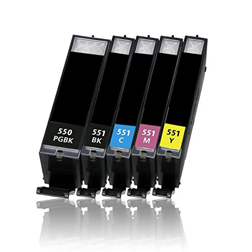 5 Druckerpatronen für CANON PIXMA IP7200 IP7250 IX6800 IX6850 MG5400 MG5450 MG5500 MG5550 MG5600 MG5650 MG5655 MG6300 MG6350 MG6400 MG6450 MG6600 MG6650 MX720 MX725 MX920 MX925 etc. mit Chip, kompatibel zu CANON PGI550 CLI551