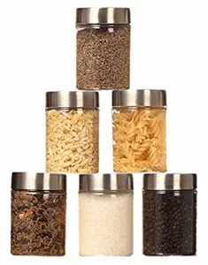 PEARLPET Transparent Plus Jar Container for Kitchen Storage Set with Stainless Steel Matt Finish Cap, 300 ML Set of 6 Pieces